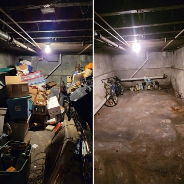 before and after images of Philadelphia basement cleanout service by We Love Junk