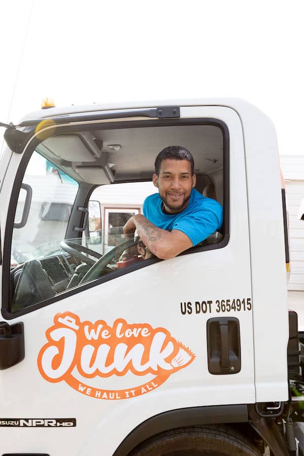 happy driver in truck leaving junk removal burlington NJ jobsite