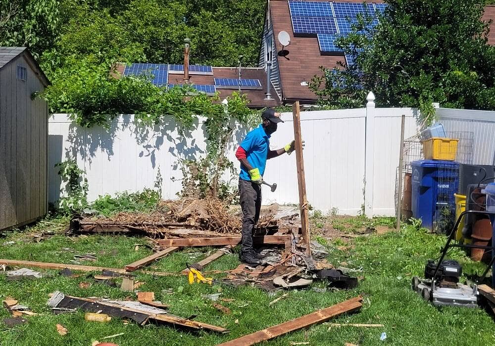 shed removal clean up in backyard